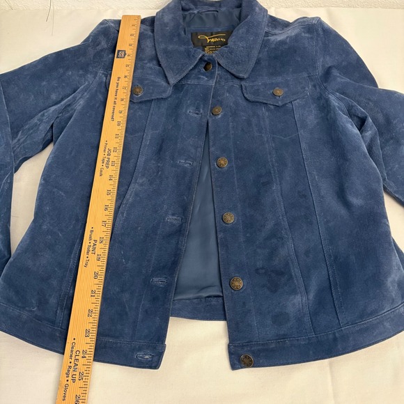 Fabio Blue Suede Trucker Jacket Womens Size large - Picture 7 of 9